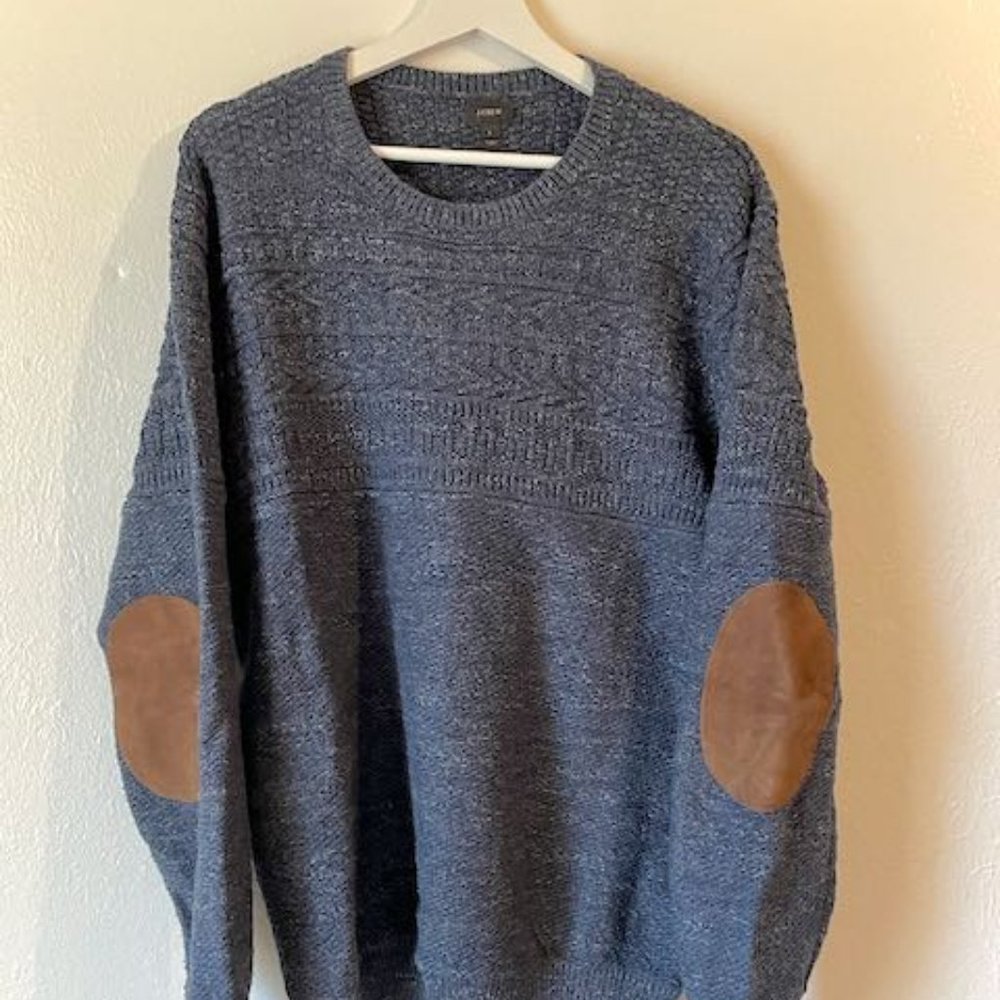 J.Crew Men's Large Navy Sweater with Brown Elbow Pads